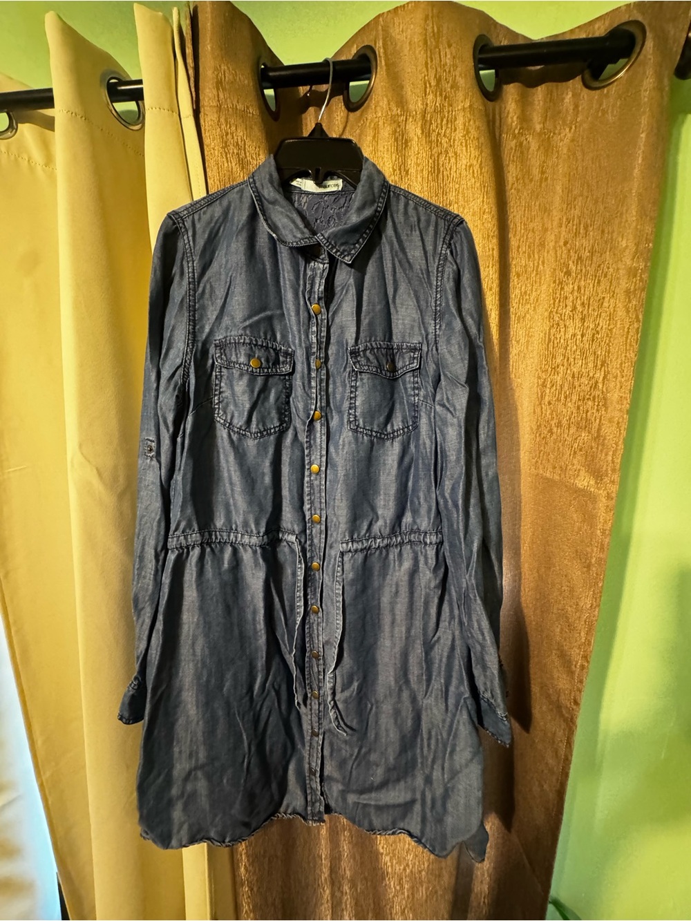 Maurices Denim Frock Shirt Dress Womens Size S Blue Lightweight 80s Line Dance